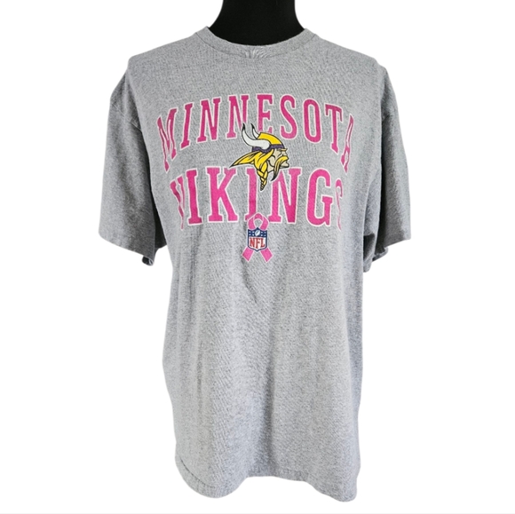 NFL Minnesota Vikings Gray T-Shirt Breast Cancer Ribbon - Large Unisex - Picture 1 of 4
